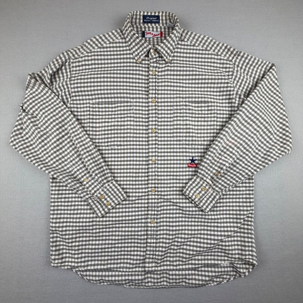VTG Tony Lama Mens Large 90s Long Sleeve Western Button Shirt Brown Check Cotton